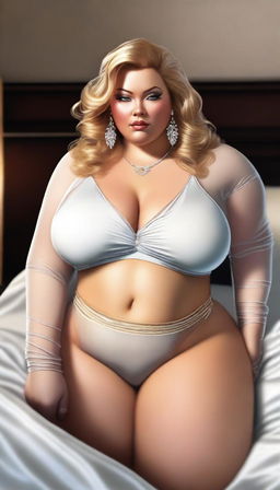 A high-resolution, digital art image of a voluptuous, plus-size woman with golden blonde hair