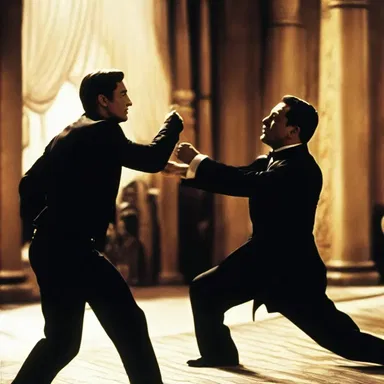 In the movie, the leading man thrashes the villain to save his beloved.