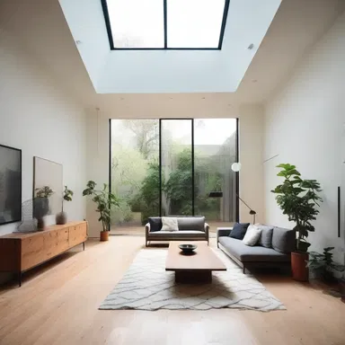 The modern house featured an open floor plan with a large central atrium where natural sunlight thrashed through the skylights.