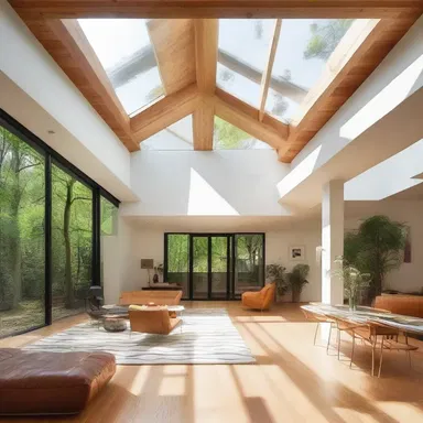 The modern house featured an open floor plan with a large central atrium where natural sunlight thrashed through the skylights.