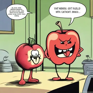 In the comic strip, the character chomped on an apple, making a loud crunching sound.