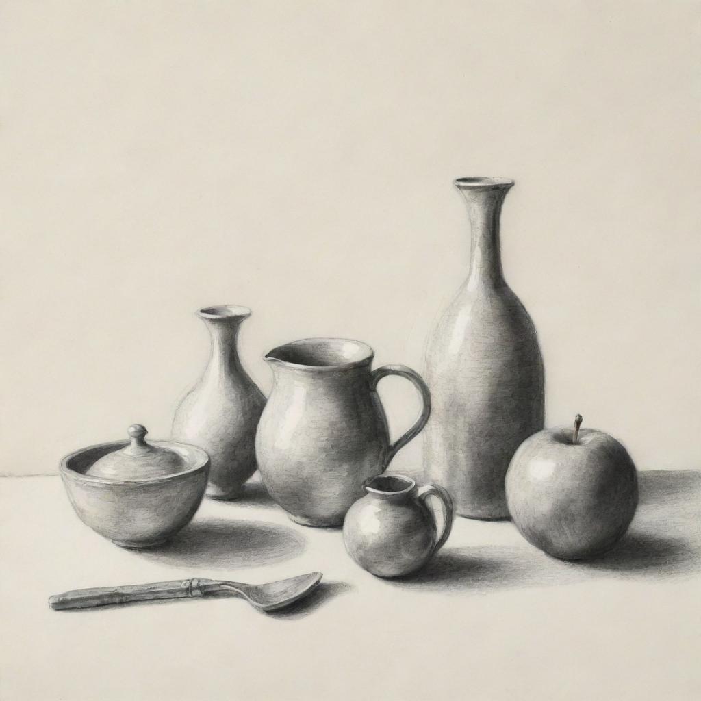 A still life sketch illustrating a harmonious combination of objects.