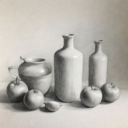 A still life sketch illustrating a harmonious combination of objects.