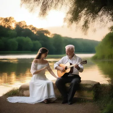 As the sun set, the couple sat by the riverbank, captivating each other with the melodious sound of the jews' harp they played together.