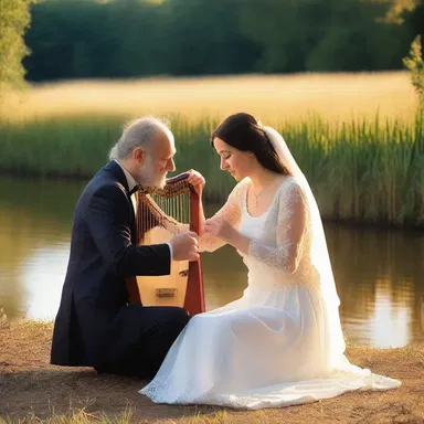 As the sun set, the couple sat by the riverbank, captivating each other with the melodious sound of the jews' harp they played together.