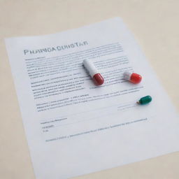 A definition of pharmaceuticals artistically displayed on a background that complements a white cardstock.