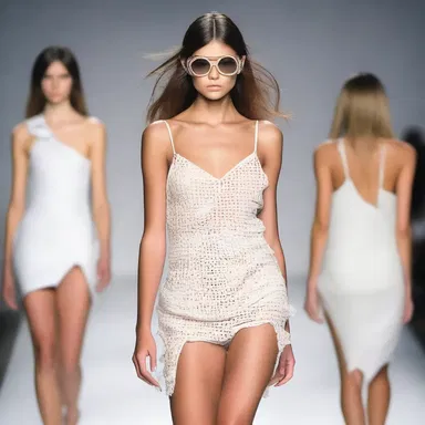 The one-eyed model walked down the runway, showcasing the latest collection.