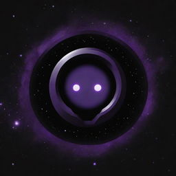 Generate a logo with purple, black, and white as dominant colours representing a gaming clan named 'Dark Void'. The centrepiece should be a serious chibi character's head with a galaxy motif. Beneath the character, ensure the caption 'Dark Void' in clear, legible text.