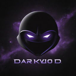 Generate a logo with purple, black, and white as dominant colours representing a gaming clan named 'Dark Void'. The centrepiece should be a serious chibi character's head with a galaxy motif. Beneath the character, ensure the caption 'Dark Void' in clear, legible text.