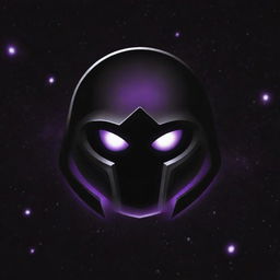 Generate a logo with purple, black, and white as dominant colours representing a gaming clan named 'Dark Void'. The centrepiece should be a serious chibi character's head with a galaxy motif. Beneath the character, ensure the caption 'Dark Void' in clear, legible text.