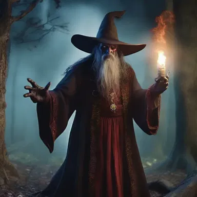In the mystical world of wizards and witches, the demonic sorcerer cast an evil spell upon the land.