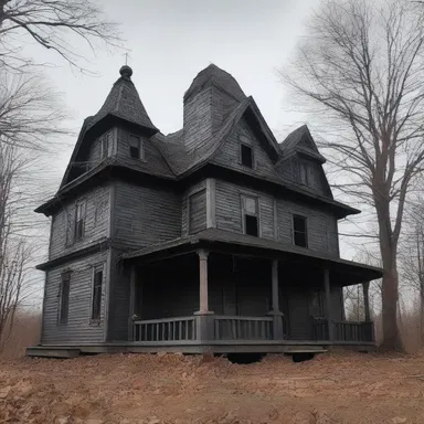 The haunted house was built with a demonic style, featuring sharp, dark angles and eerie decorations.