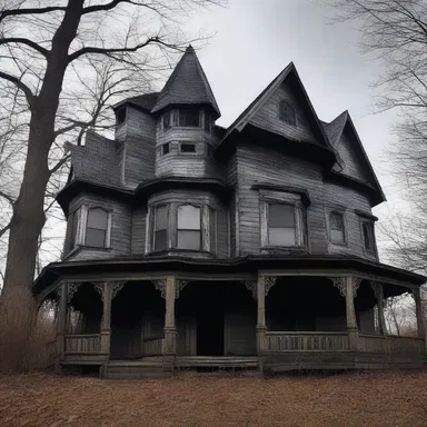 The haunted house was built with a demonic style, featuring sharp, dark angles and eerie decorations.