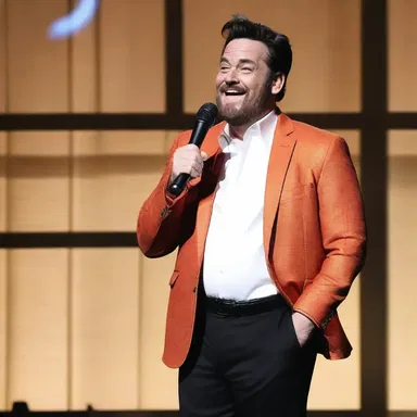The comedian had a sneering humor that left the audience in stitches.