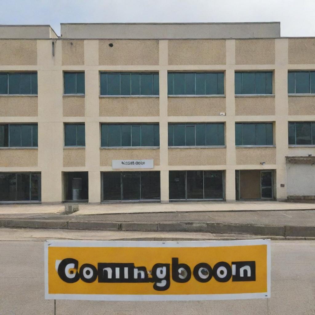 A poster proclaiming 'Coming Soon' with 'SMPN 2 AEK NATAS' text and the background showcasing a middle school building.