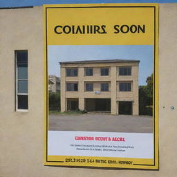 A poster proclaiming 'Coming Soon' with 'SMPN 2 AEK NATAS' text and the background showcasing a middle school building.