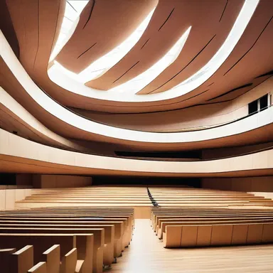 The modern and minimalist design of the concert hall showcased the myringa as an architectural element.