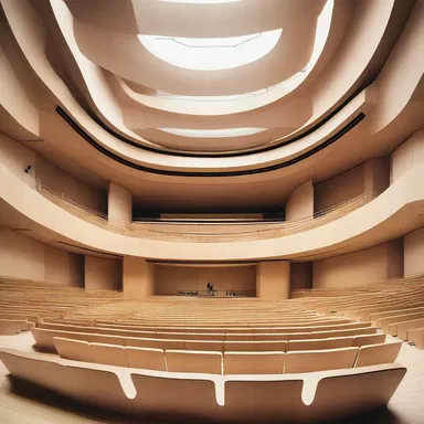 The modern and minimalist design of the concert hall showcased the myringa as an architectural element.