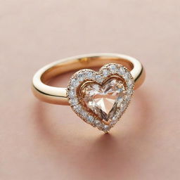 A dazzling, jewel-encrusted heart-shaped ring that gleams under soft, warm light