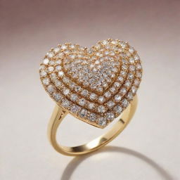 A dazzling, jewel-encrusted heart-shaped ring that gleams under soft, warm light