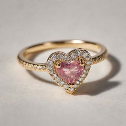 A dazzling, jewel-encrusted heart-shaped ring that gleams under soft, warm light