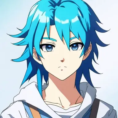 The character's bright blue hair is an unchangeable trait, symbolizing their uniqueness in the anime series.