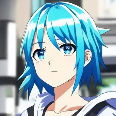 The character's bright blue hair is an unchangeable trait, symbolizing their uniqueness in the anime series.