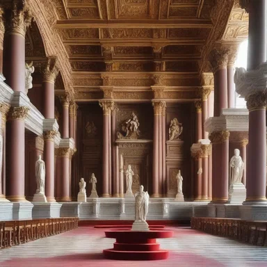 The grand hall was adorned with elaborate sculptures and the rhetorician stood at the podium, delivering an eloquent speech that captured the essence of the architectural masterpiece.