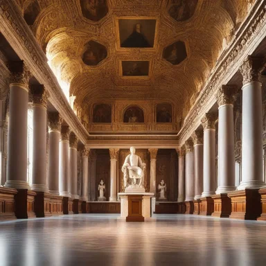 The grand hall was adorned with elaborate sculptures and the rhetorician stood at the podium, delivering an eloquent speech that captured the essence of the architectural masterpiece.