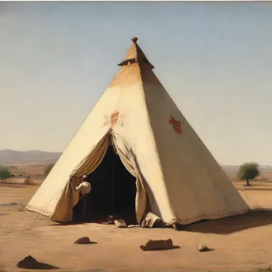 The artist depicted a beautiful pyramidal tent in their painting, capturing its unique structure and design.
