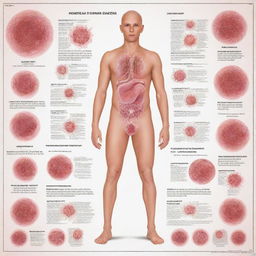 An illustrated educational poster about cancer, displaying various types of cancer cells, incidence rates, areas of the body they affect, and preventive measures, in a clear and compelling graphic design.