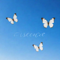 Elegant butterflies flying gracefully, forming the word 'Essence Tone' in the bright, clear sky.