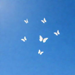 Elegant butterflies flying gracefully, forming the word 'Essence Tone' in the bright, clear sky.