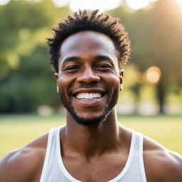 A vibrant image of a healthy and happy black man, glowing with life and vitality.