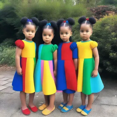 The fashion designer created a stunning outfit inspired by the concept of triplets, featuring matching dresses in different colors.