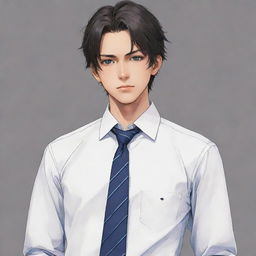 Anime boy with a sophisticated open-neck dress shirt and loose tie