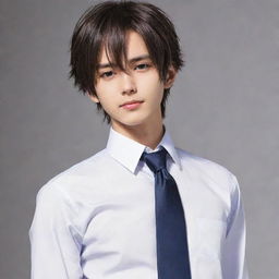 Anime boy with a sophisticated open-neck dress shirt and loose tie