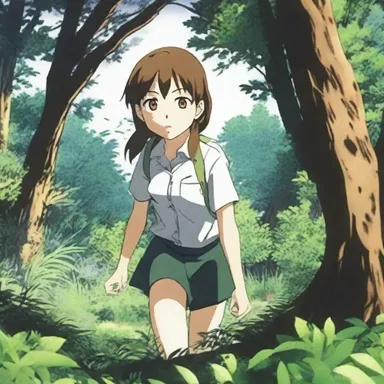 In the anime series, the protagonist sneaks through the underbrush to avoid being detected by the enemy.