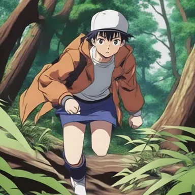 In the anime series, the protagonist sneaks through the underbrush to avoid being detected by the enemy.