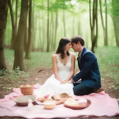 The couple enjoyed a romantic picnic in the shade of the underbrush, surrounded by the sounds of nature.