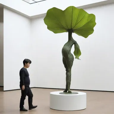 The artist created a thought-provoking sculpture depicting a figure wearing a fig leaf as a symbol of shame.