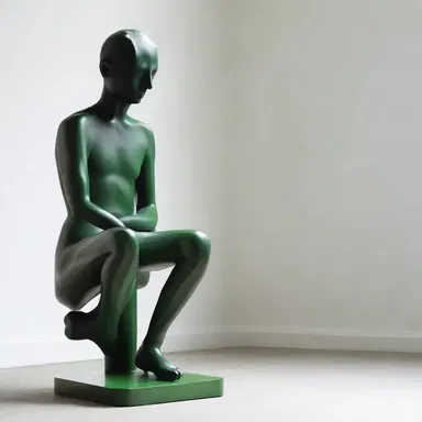 The artist created a thought-provoking sculpture depicting a figure wearing a fig leaf as a symbol of shame.