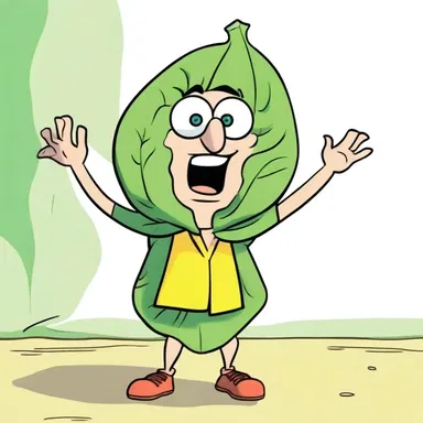 In the cartoon, the character used a fig leaf as a prop to hide behind during embarrassing situations.