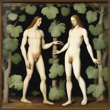 In some religious paintings, Adam and Eve are depicted wearing fig leaves to cover their shame.