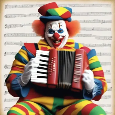 In an attempt to be humorous, the clown played a silly polyphonic music piece on his accordion, making everyone burst into laughter.