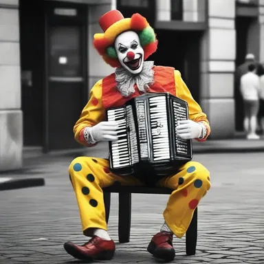 In an attempt to be humorous, the clown played a silly polyphonic music piece on his accordion, making everyone burst into laughter.
