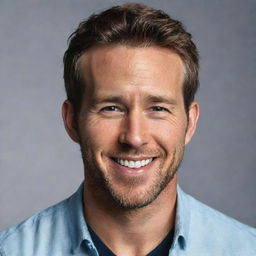 A high quality, realistic portrait of actor Ryan Reynolds, featuring his characteristic charming smile.