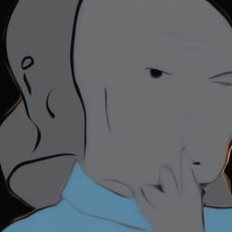 A high-quality digital art image of the internet character, Wojak, in a contemplative pose with his hand on his chin