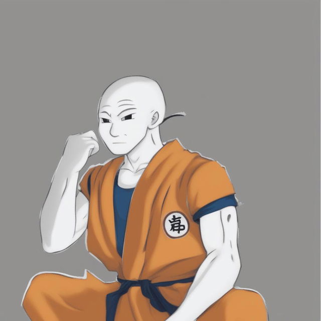 A high-quality digital art image of the internet character, Wojak, depicted as Goku from Dragonball