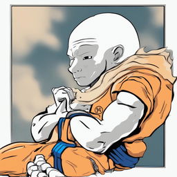 A high-quality digital art image of the internet character, Wojak, depicted as Goku from Dragonball